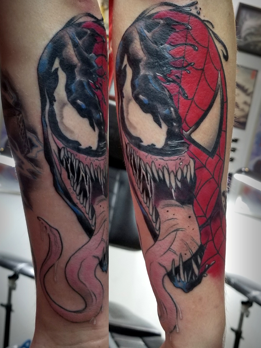 Leg tattoo of superhero
